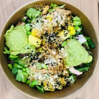 poke salmon, avocado and edamame bowl - junk food stock pictures, royalty-free photos & images