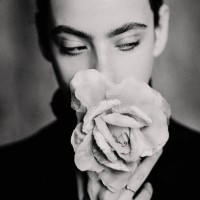 portrait of a girl with flowers instead of lips- stock photo - fashion fotografías e imágenes de stock