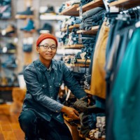 portrait of a mid adult male working in a retail clothing store - fashion stock pictures, royalty-free photos & images
