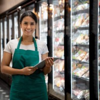 portrait of a retail clerk working at a supermarket - food stock pictures, royalty-free photos & images