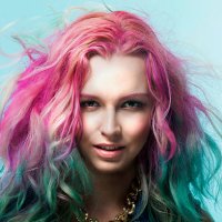 portrait of a woman with colorful hair dye - hairstyle fotografías e imágenes de stock