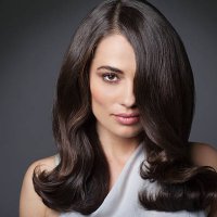portrait of beautiful woman with long brunette hair - hairstyle stockfoto's en -beelden