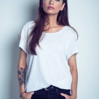 portrait of beautiful young woman wearing white t-shirt - fashion stock pictures, royalty-free photos & images