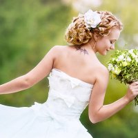 portrait of charming bride with a bouquet - hairstyle stock pictures, royalty-free photos & images