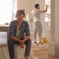 portrait of happy mixed race woman in her new home - home decoration stock pictures, royalty-free photos & images