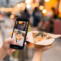 portrait of happy woman enjoying with first time to eat street food - food stock pictures, royalty-free photos & images