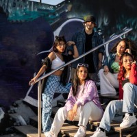 portrait of hip hop group on staircase outdoors - fashion stock pictures, royalty-free photos & images