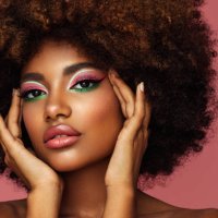 portrait of young afro woman with bright make-up - hairstyle stock pictures, royalty-free photos & images