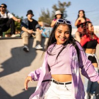portrait of young woman dancing and having fun at street party - fashion stock pictures, royalty-free photos & images