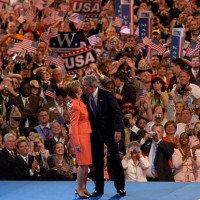 President Bush and Laura Bush after his speech at the Republican National Convention 2004 in Madison Square Garden in New York City.