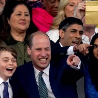 Prince George of Wales and Prince William, Prince of Wales and Prime Minister Rishi Sunak and his wife Akshata Murty, during the Coronation Concert...