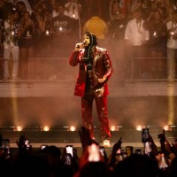 Puerto Rican singer Bad Bunny performs on stage during his 