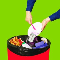 putting rubbish in bin - food stockfoto's en -beelden
