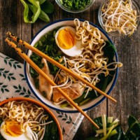 ramen soup on rustic wooden table - food stock pictures, royalty-free photos & images