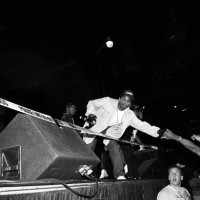 Rapper Eazy-E from N.W.A. Greets fans during his performance during the 'Straight Outta Compton' tour at the Mecca Arena in Milwaukee, Wisconsin in...