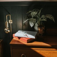 reading glasses on two books stacked on a bedside table - home decoration stockfoto's en -beelden