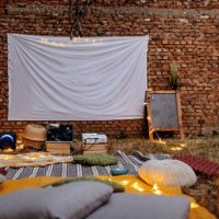 ready for movie night - garden decoration stock pictures, royalty-free photos & images