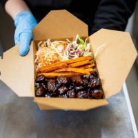 ready vegetarian food parcel in restaurant kitchen - junk food stock pictures, royalty-free photos & images