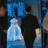 rear view chinese female opera singer at backstage walking out to performing solo on stage - concert stock pictures, royalty-free photos & images