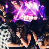 rear view of friends dancing at the music festival - concert stock pictures, royalty-free photos & images