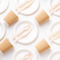 recycled disposable tableware pattern - junk food stock pictures, royalty-free photos & images