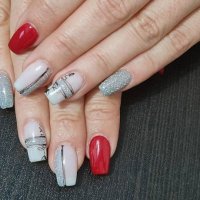 red and silver glitter nails art - nails art stock pictures, royalty-free photos & images