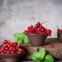 red currants in small bowls - garden decoration stock pictures, royalty-free photos & images