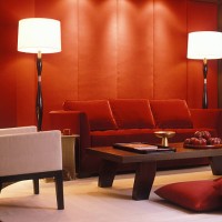 red velvet couch and padded wall in modern living room - home decoration stock pictures, royalty-free photos & images