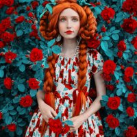 redhead fabulous woman. long curly hair. pale skin. girl with braids and flower dress on rose background. beautiful model with red lips. renaissance outfit. hairstyle. jewelry and bijouterie - hairstyle stock pictures, royalt