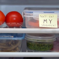 refrigerator warning - food stockfoto's en -beelden