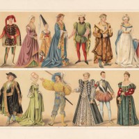 renaissance costumes (15th and 16th century), chromolithograph, published in 1897 - fashion stock illustrations