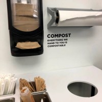 Restaurant that uses 100% compostable packaging, utensils and plates, Boston, Massachusetts.
