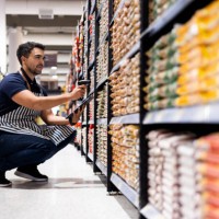 retail clerk working at the supermarket taking inventory - food stock pictures, royalty-free photos & images