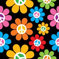 retro peace sign flowers seamless pattern - fashion stock illustrations