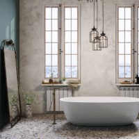 retro style bathroom with bathtub, mirror and pendant light - home decoration stock pictures, royalty-free photos & images