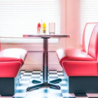 retro style vinyl covered seats in diner restaurant - junk food stock pictures, royalty-free photos & images