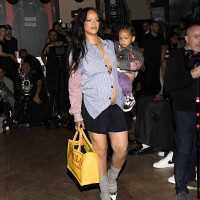 Rihanna and son Riot attend the AWGE Menswear Spring/Summer 2026 show as part of Paris Fashion Week on June 27, 2025 in Paris, France.