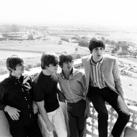 Ringo Starr, John Lennon, George Harrison and Paul McCartney of The Beatles, pictured on the roof of the Sahara Hotel in Las Vegas during the tour of...