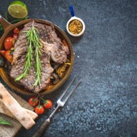 roasted pork steak background - junk food stock pictures, royalty-free photos & images