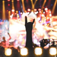 rock concert, concert lights, concert audience cheering, concert hands raised, rock hands, rock on - concert stock pictures, royalty-free photos & images