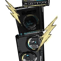 rock concert design with stack amplifiers and lightning bolts - concert stock illustrations