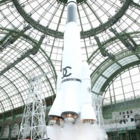 Rocket takes off as Models walk the runway at the end of the Chanel show as part of the Paris Fashion Week Womenswear Fall/Winter 2017/2018 on March...