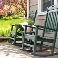 rocking chairs and pot of lavender. - garden decoration stock pictures, royalty-free photos & images