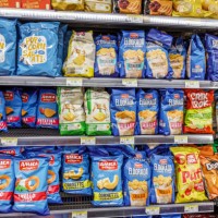 Rome, Italy, Via del Pozzetto, Tigre Supermercado, supermarket, shelves displaying bags of chips snack food, Eldorada Amica Crik Crok.