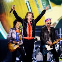 Ron Wood, Mick Jagger and Keith Richards of The Rolling Stones performs on stage during a concert as part of their 'Stones Sixty European Tour' on...