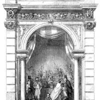 Royal Horticultural Society's Gardens, South Kensington: one of the arches of the Northern Arcade, finished to show the proposed style of decoration,...