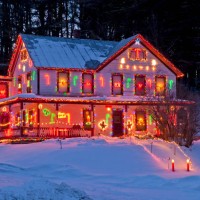 rural house with christmas/winter season lights - i - home decoration stock pictures, royalty-free photos & images