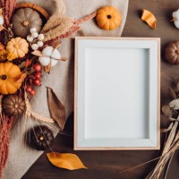 rustic mockup with autumn table decoration floral interior decor for fall holidays,romania - home decoration stockfoto's en -beelden