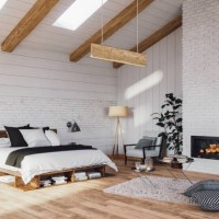 scandinavian bedroom in a luxurious cottage house - home decoration stock pictures, royalty-free photos & images