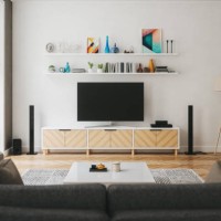 scandinavian style modern living room with entertainment center - home decoration stock pictures, royalty-free photos & images